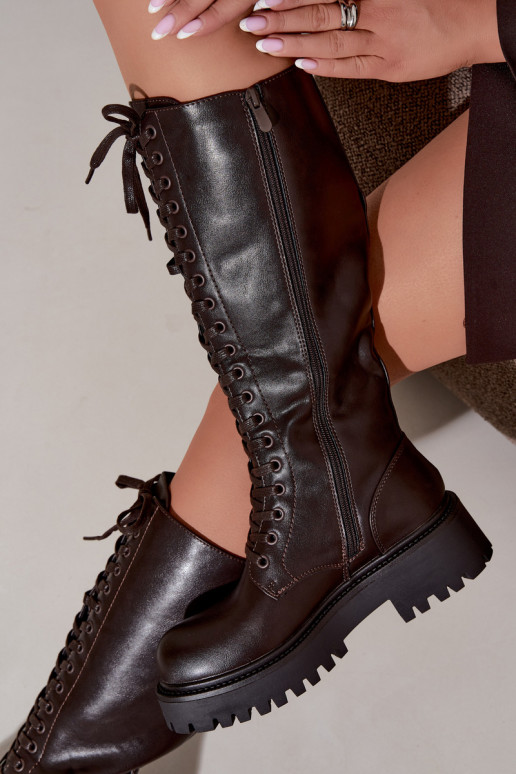 Bottes chaudes pour femmes avec plateforme et lacets en chocolat Kasmina
