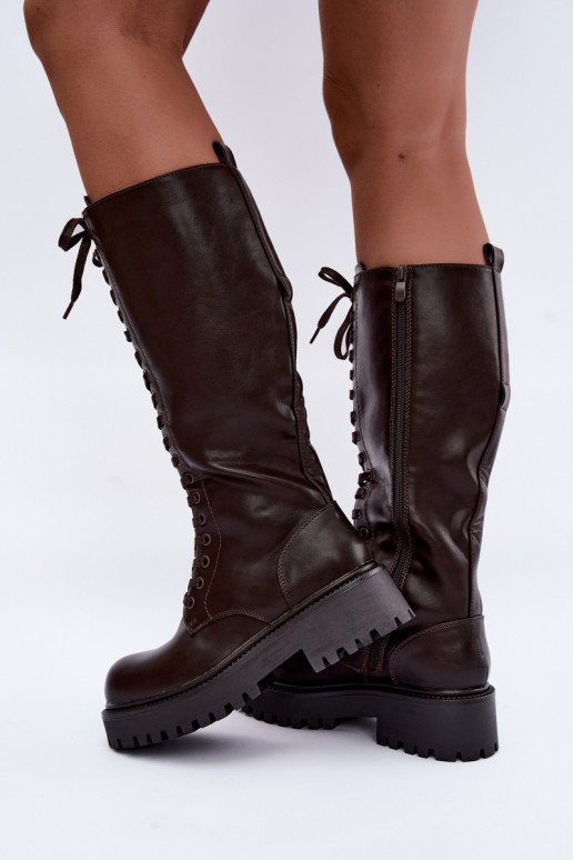 Bottes chaudes pour femmes avec plateforme et lacets en chocolat Kasmina