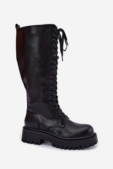 Bottes chaudes pour femmes avec plateforme et lacets en noir Kasmina