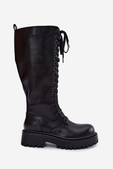 Bottes chaudes pour femmes avec plateforme et lacets en noir Kasmina 2