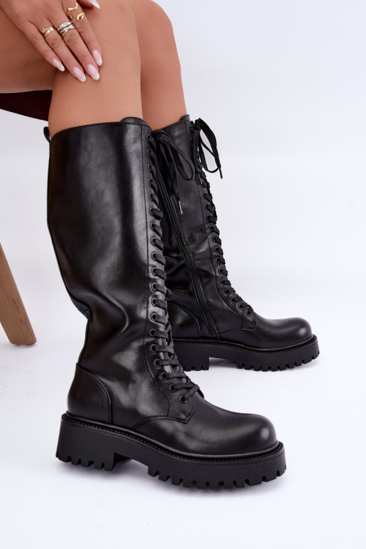 Bottes chaudes pour femmes avec plateforme et lacets en noir Kasmina