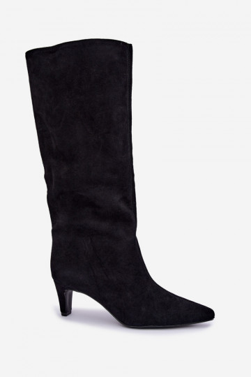 Bottes hautes à enfiler en daim synthétique avec talons en noir Pamelisse
