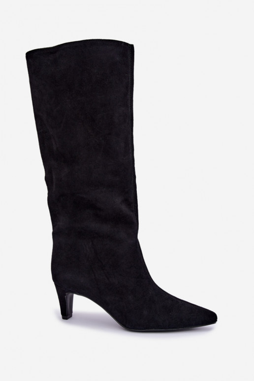 Bottes hautes à enfiler en daim synthétique avec talons en noir Pamelisse