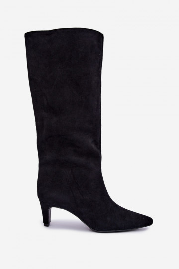Bottes hautes à enfiler en daim synthétique avec talons en noir Pamelisse 2