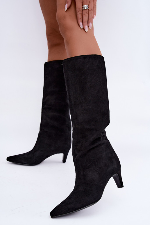 Bottes hautes à enfiler en daim synthétique avec talons en noir Pamelisse