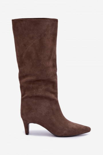 Bottes chaki en daim synthétique avec talons Pamelisse 2