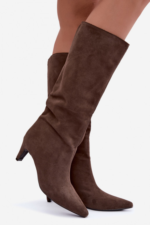 Bottes chaki en daim synthétique avec talons Pamelisse