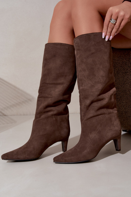 Bottes chaki en daim synthétique avec talons Pamelisse