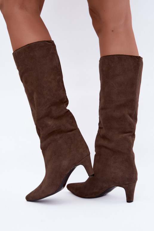 Bottes chaki en daim synthétique avec talons Pamelisse