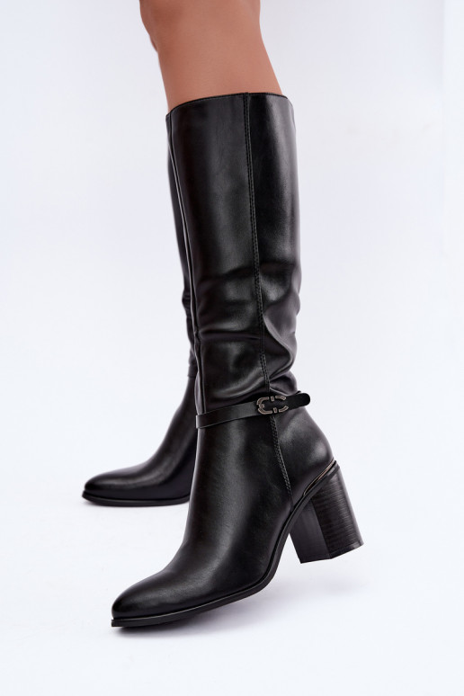 Bottes hautes isolées pour femmes avec talons décorés en noir Sergio Leone KZ-08