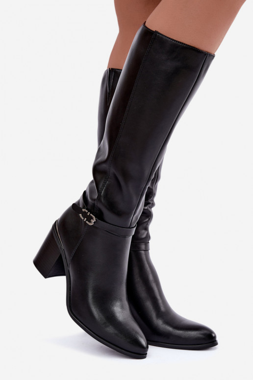 Bottes hautes isolées pour femmes avec talons décorés en noir Sergio Leone KZ-08
