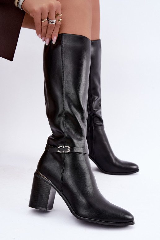 Bottes hautes isolées pour femmes avec talons décorés en noir Sergio Leone KZ-08