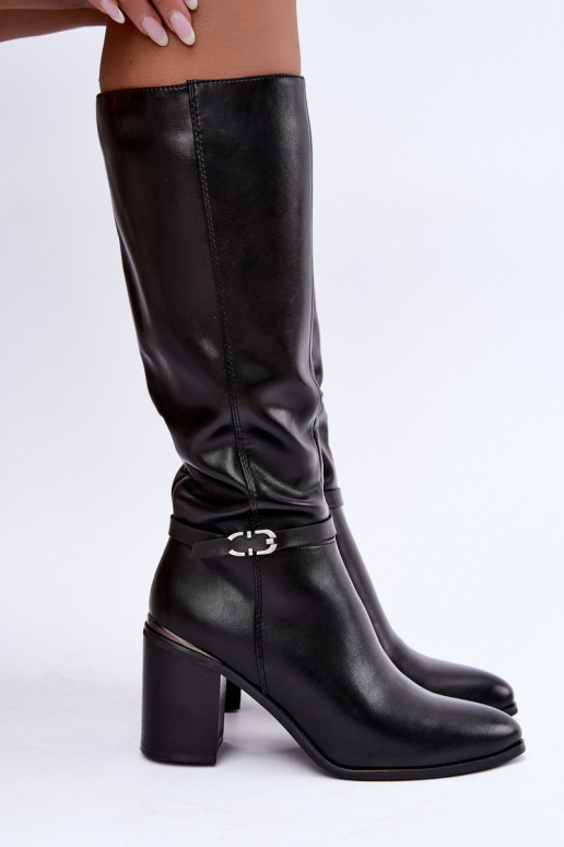 Bottes hautes isolées pour femmes avec talons décorés en noir Sergio Leone KZ-08