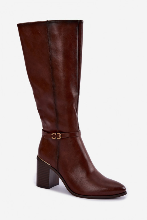 Bottes hautes isolées pour femmes avec talons décorés en marron Sergio Leone KZ-08