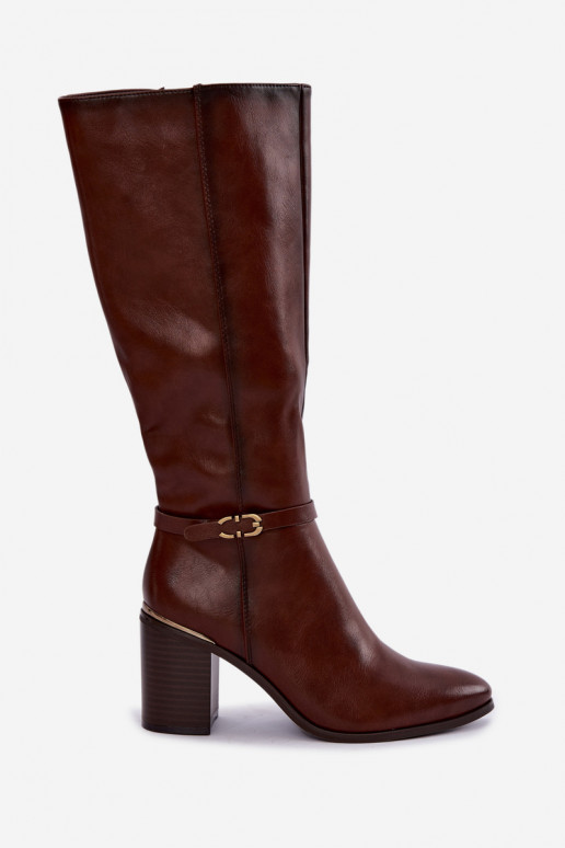 Bottes hautes isolées pour femmes avec talons décorés en marron Sergio Leone KZ-08