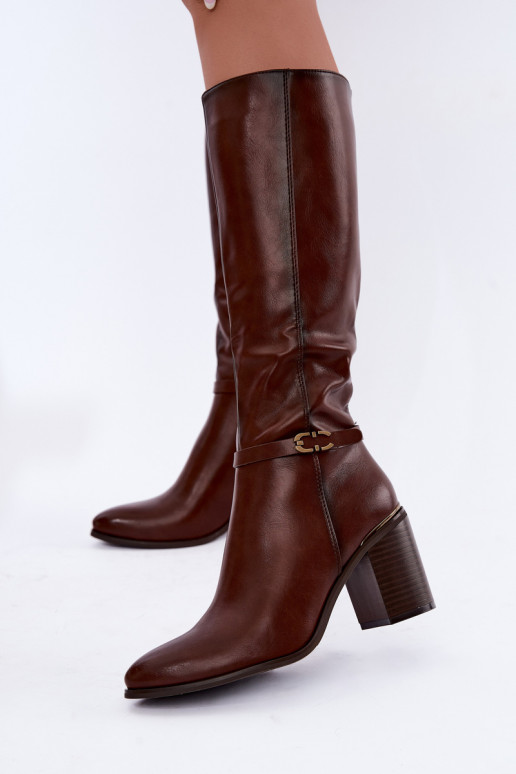Bottes hautes isolées pour femmes avec talons décorés en marron Sergio Leone KZ-08