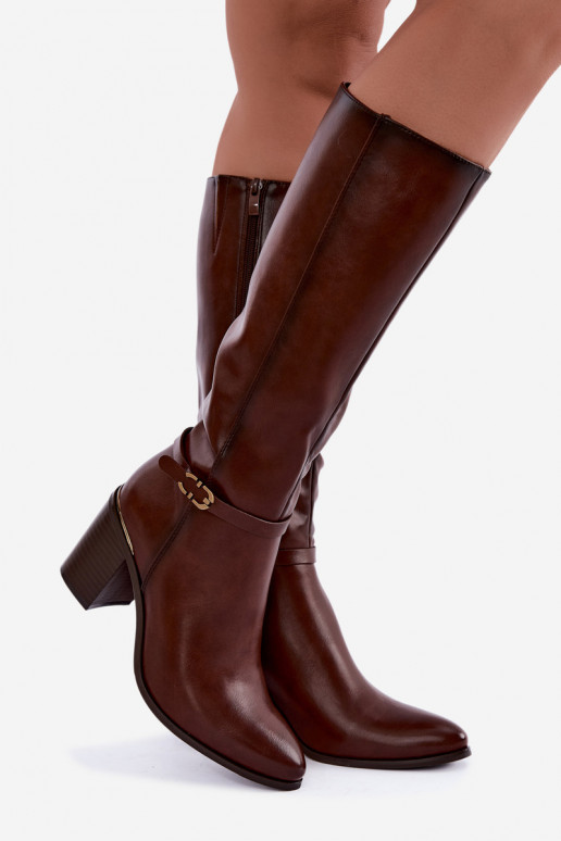 Bottes hautes isolées pour femmes avec talons décorés en marron Sergio Leone KZ-08
