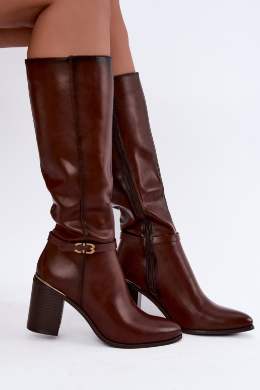 Bottes hautes isolées pour femmes avec talons décorés en marron Sergio Leone KZ-08