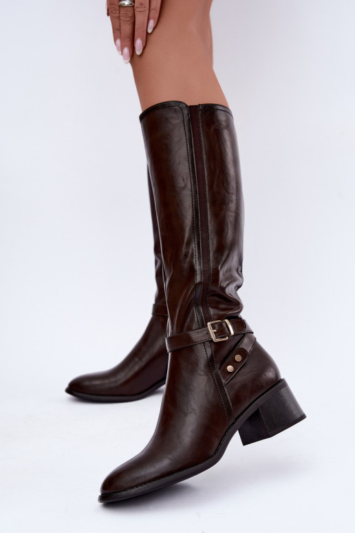 Bottes hautes pour femmes avec boucles en couleur chocolat Sergio Leone KZ-07