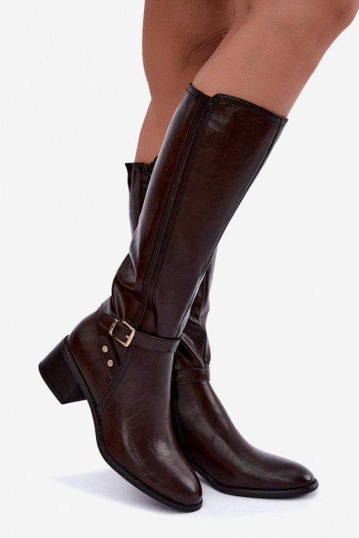 Bottes hautes pour femmes avec boucles en couleur chocolat Sergio Leone KZ-07