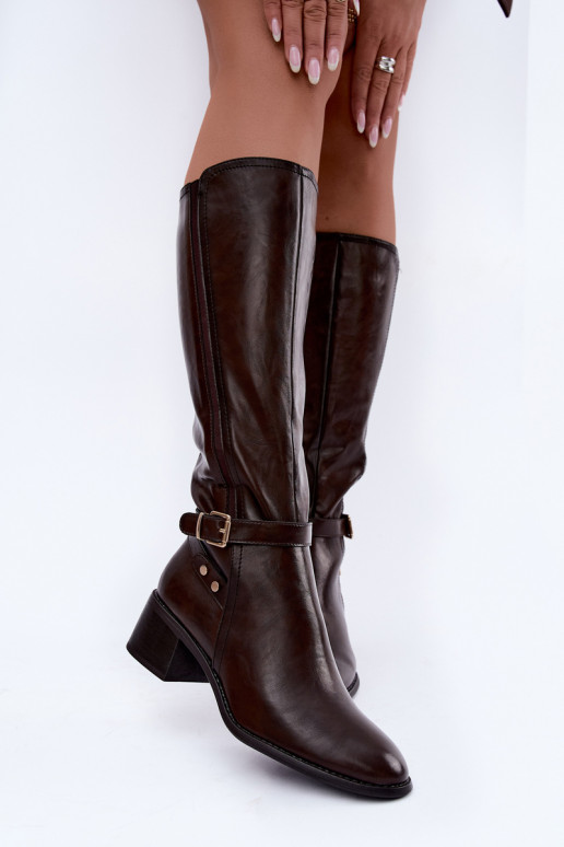 Bottes hautes pour femmes avec boucles en couleur chocolat Sergio Leone KZ-07