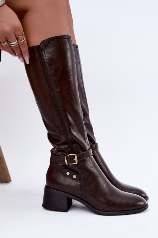 Bottes hautes pour femmes avec boucles en couleur chocolat Sergio Leone KZ-07