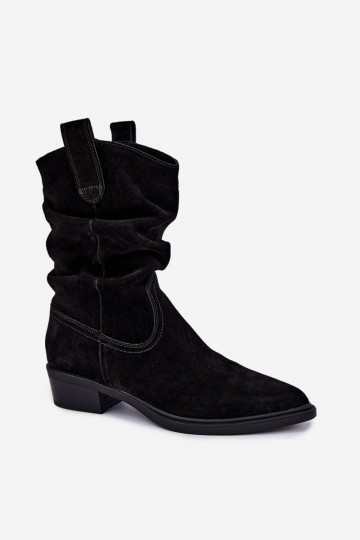 Bottines style cowboy noires en daim synthétique isolées Sergio Leone BT-16