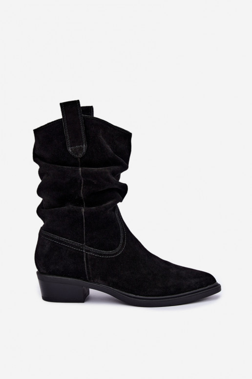 Bottines style cowboy noires en daim synthétique isolées Sergio Leone BT-16