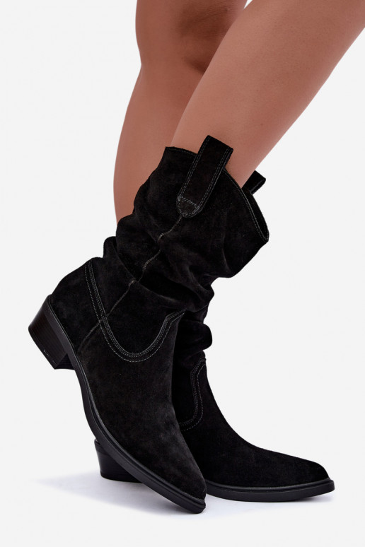Bottines style cowboy noires en daim synthétique isolées Sergio Leone BT-16