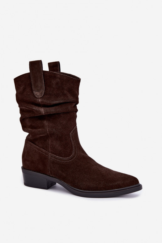 Bottines style cowboy brunes en daim synthétique isolées Sergio Leone BT-16