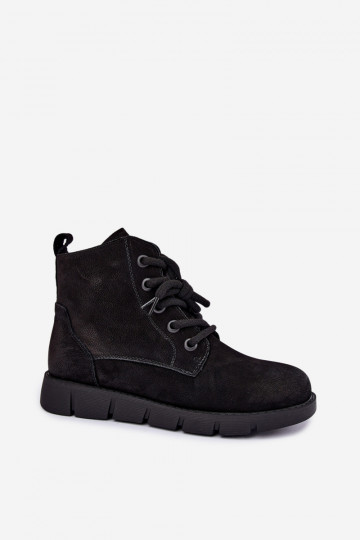 Bottines en cuir noires isolées à lacets Vinceza 67040