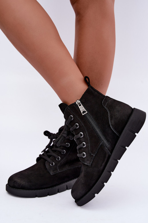 Bottines en cuir noires isolées à lacets Vinceza 67040