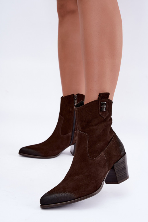 Bottines isolées pour femmes style cowboy avec talons en daim naturel Zazoo 60603