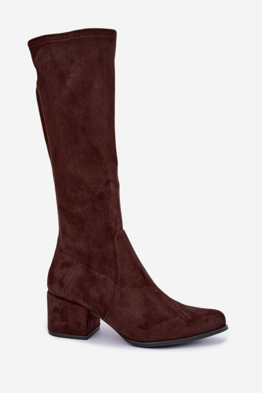 Bottes hautes pour femmes à petits talons en daim synthétique couleur chocolat Sergio Leone KZ212
