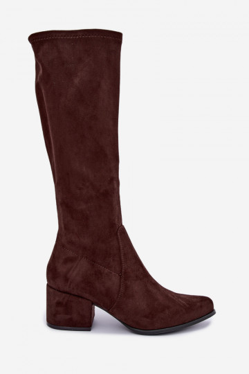 Bottes hautes pour femmes à petits talons en daim synthétique couleur chocolat Sergio Leone KZ212 2
