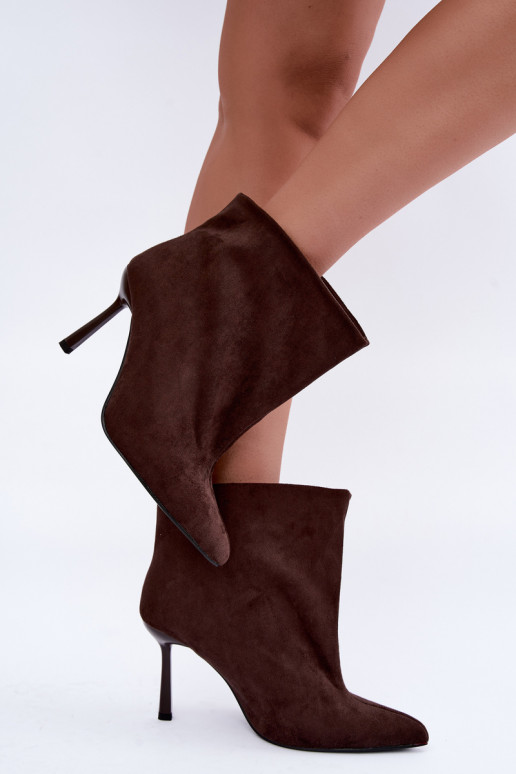 Bottines à enfiler couleur chocolat avec talons fins Kamea