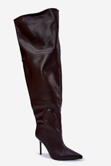 bottes hautes pour femmes avec talons fins au-dessus du genou en couleur chocolat Aderelle