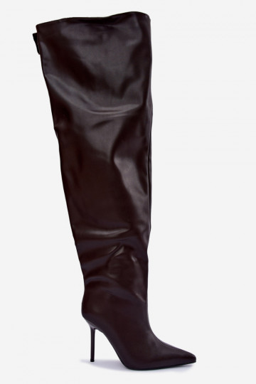bottes hautes pour femmes avec talons fins au-dessus du genou en couleur chocolat Aderelle 2