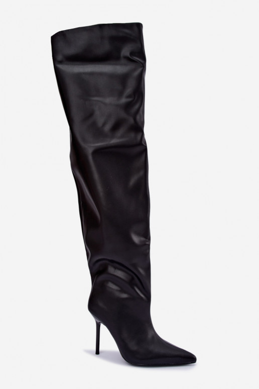 bottes hautes pour femmes avec talons fins au-dessus du genou en couleur noire Aderelle