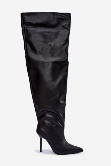 bottes hautes pour femmes avec talons fins au-dessus du genou en couleur noire Aderelle 2