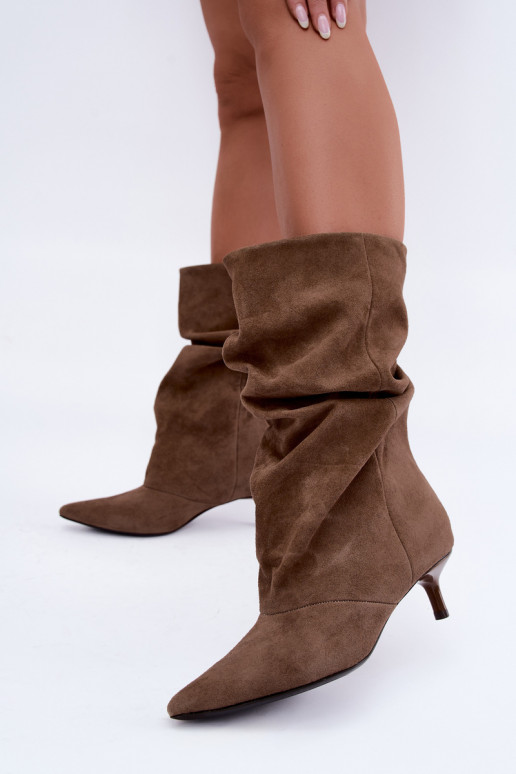 bottines à enfiler avec talons en daim synthétique de couleur kaki Cindrelle