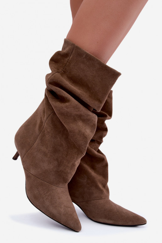 bottines à enfiler avec talons en daim synthétique de couleur kaki Cindrelle