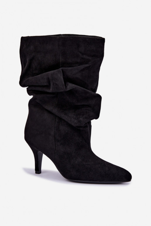 bottines à enfiler avec talons en daim synthétique de couleur noire Cindrelle