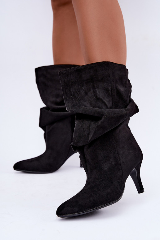 bottines à enfiler avec talons en daim synthétique de couleur noire Cindrelle