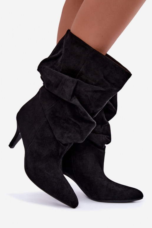 bottines à enfiler avec talons en daim synthétique de couleur noire Cindrelle