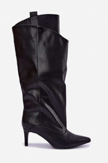 bottes montantes chaudes avec volants et talons fins en couleur noire Emerine 2