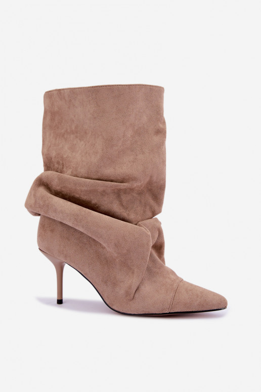 bottines à enfiler chaudes et froissées avec talons fins en couleur sable Greselle
