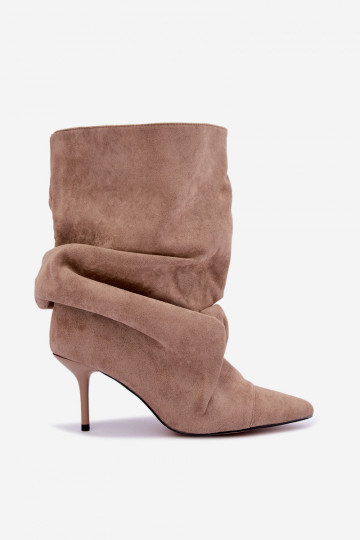 bottines à enfiler chaudes et froissées avec talons fins en couleur sable Greselle 2