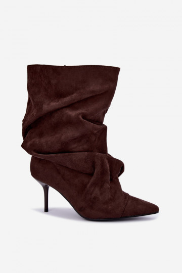 bottines à enfiler chaudes et froissées avec talons fins en couleur chocolat Greselle