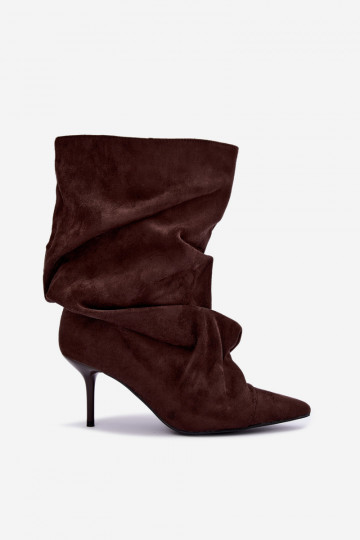 bottines à enfiler chaudes et froissées avec talons fins en couleur chocolat Greselle 2